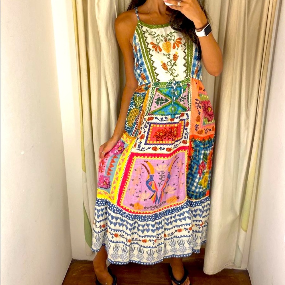 Farm Rio Midi Dress Summer Scarves. Size Medium.